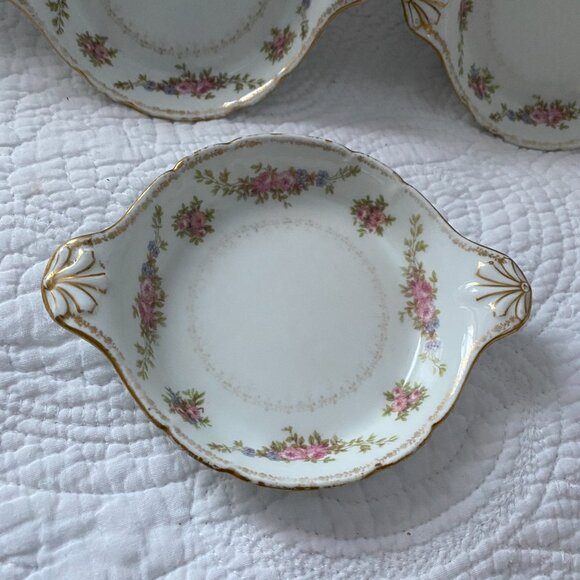 Antique GDA Limoges France Floral & Gold Condiment/Trinket Dish set of 3 - Picture 3 of 9
